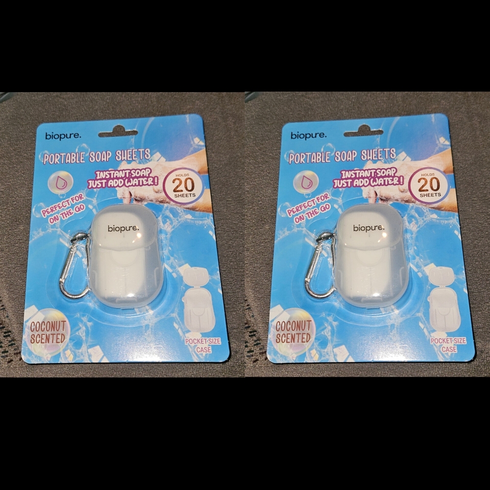 2 x BioPure Portable Soap Sheets 20ct- Cocout Scented BNIB